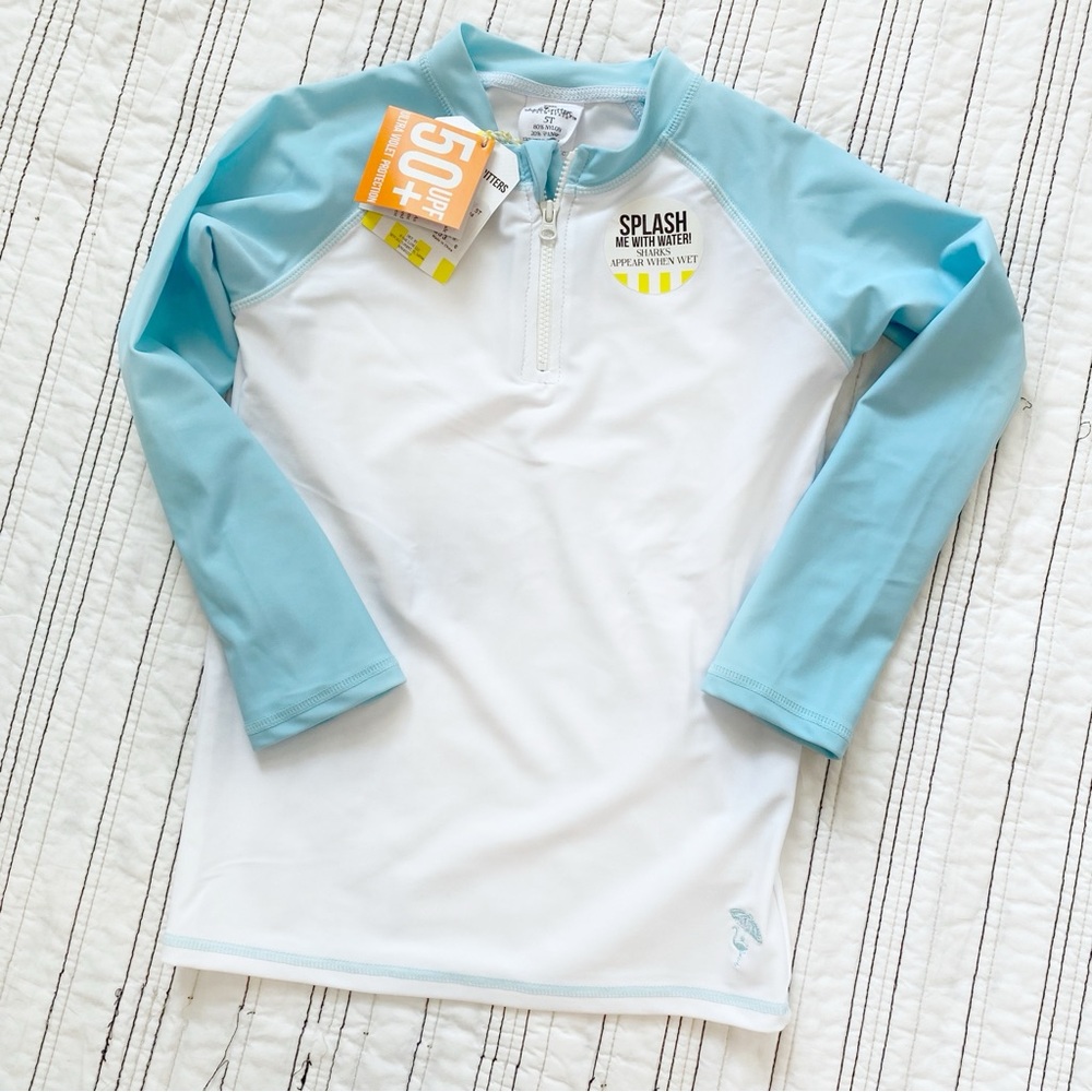 NWT Shade Critters UPF 50+ Rashguard Water Appearing Sharks Swim Raglan 5T 18-24